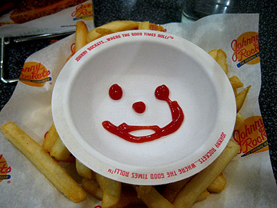 why-so-serious Scary catsup face at Johnny Rockets looks like Heath Ledger's Joker