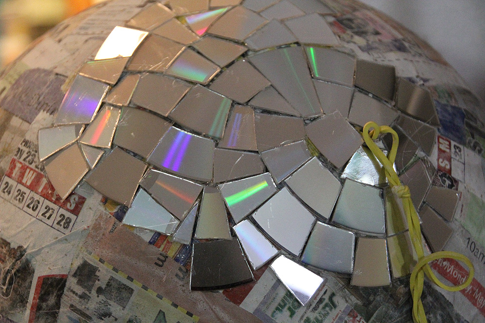 disco-ball-in-progress home made disco ball