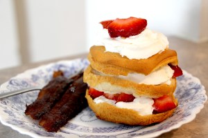 quick strawberry shortcake and burned bacon