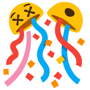 Confetti popper, but with a face. The eyes are Xs.